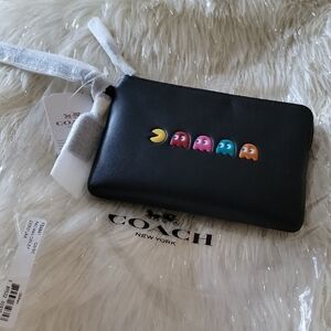 Coach Limited Edition Pac-Man Black Leather Wristlet